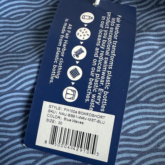 Fair Harbor Blue Waves Nautilus Boardshorts 30 - Picture 3 of 9